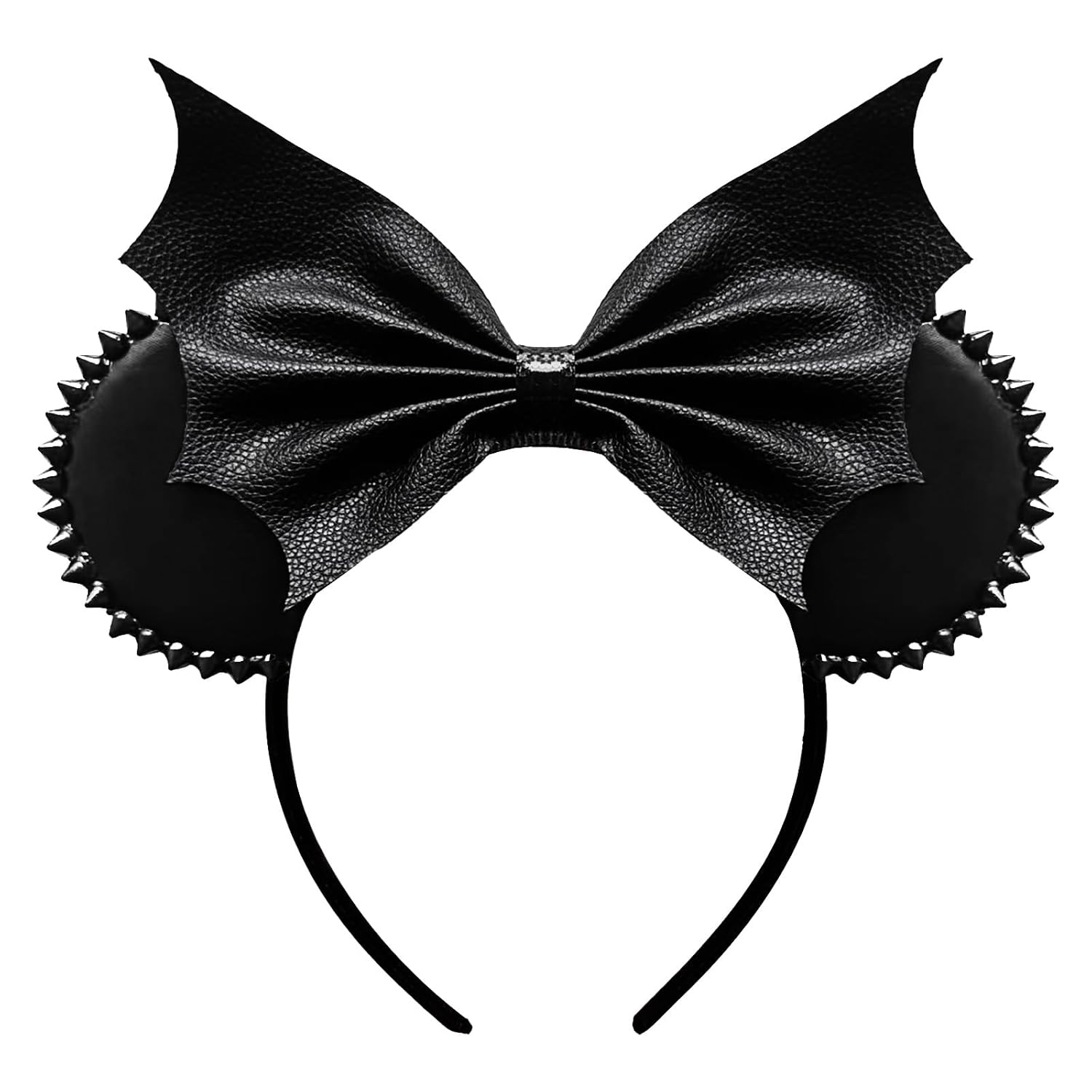Haunted Mansion ears Mouse Ear Bat Ears Handmade black bow?Works for both Womens and Mens ears Headband with Rivet Christmas Birthdays Party Hair Accessories(Classic Black) black 1 Count (Pack of 1)