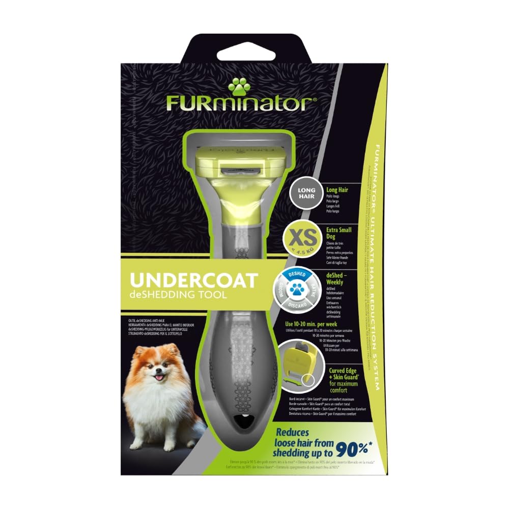 FURminator deShedding, Tool para perros extra pequeños de pelo largo, Cepillo talla XS para perros extra pequeños para eliminar el pelo suelto, Diseño mejorado | Eliminar el subpelo | Eliminar el pelo suelto | Skin Guard | Mango ergonómico y antideslizante