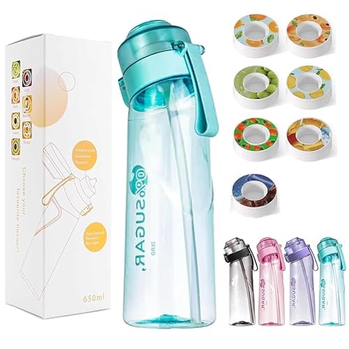 Darke Air Water Bottle with 7 Flavour Pods, BPA Free & Leak Proof 0 Sugar 0 Calorie, 650ML New Fruit Scented Water Bottle With 7 Flavour Pods (Blue)