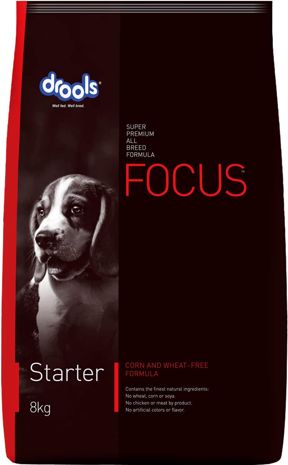 Drools Focus Starter Super Premium Dog Food, Taurine for Healthy Heart, Healthy Skin and Beautiful Coat, Suitable for All Breed Sizes, allergen-Free - (8 Kg/282 Ounce)