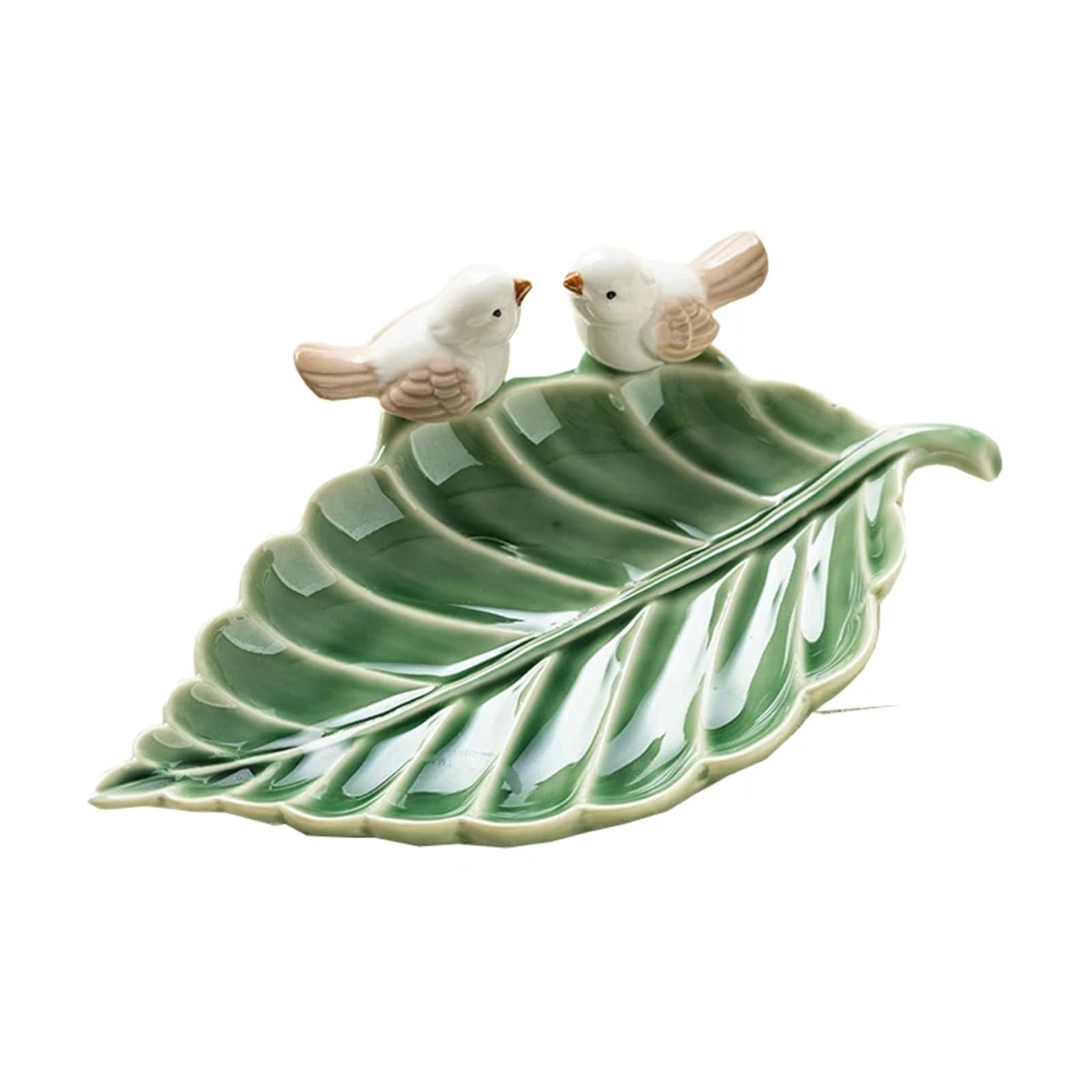 RRYPBOVG Ceramic Jewelry Dish Ceramic Jewelry Dish Leaf Shape Tray Ring Holer Trinket Key Bowl Decorative Plate(Green)