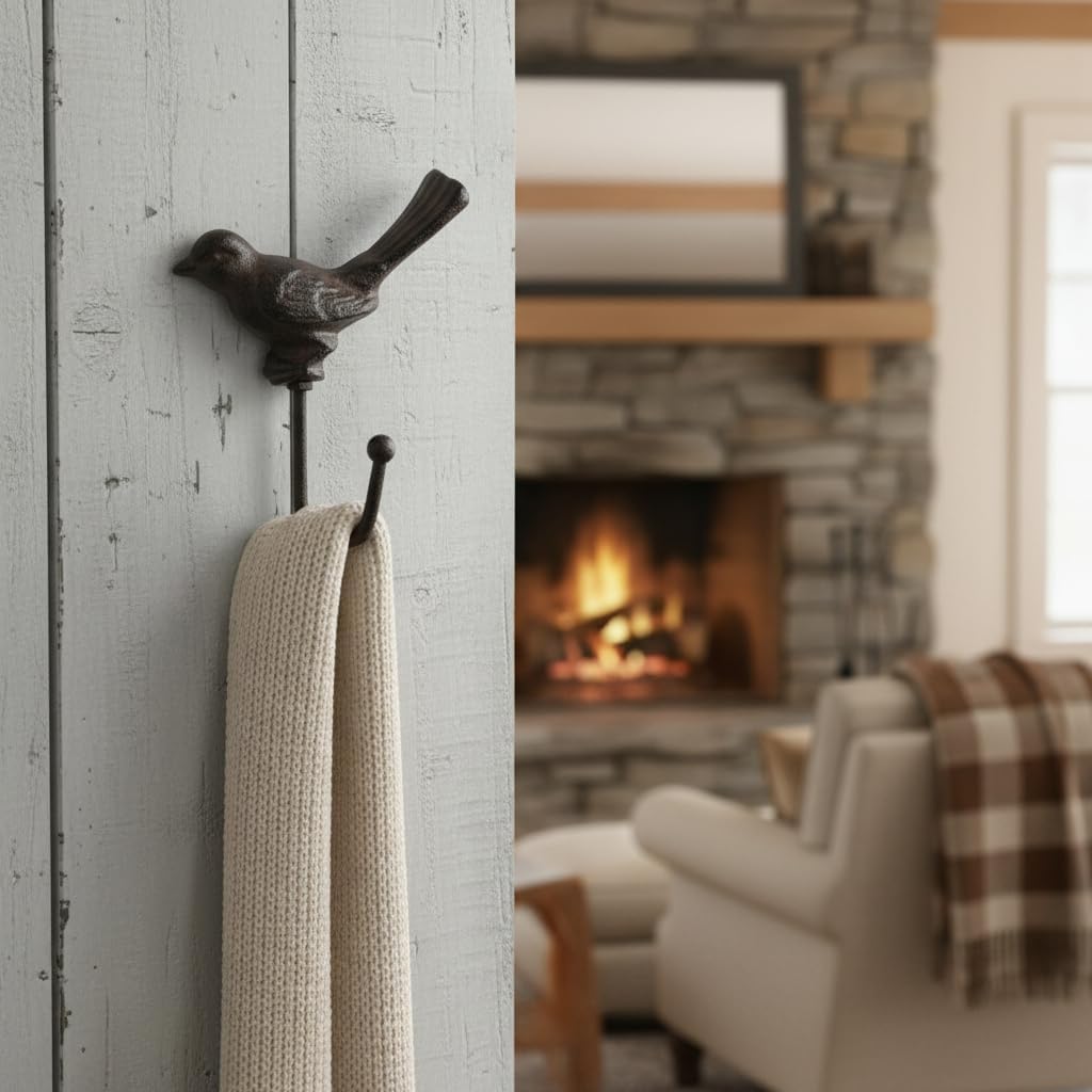 Comfy Hour Decorative Bird Wall Hook, Antique Cast Iron Sparrow Single Key Hanger for Wall Mount, Vintage Animal Coat & Hat Hook, Heavy Duty Recycled Metal, Brown, 1 Pack - Image 2