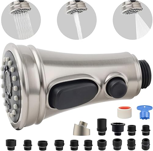 iFealClear Cabezal rociador extraíble con 3 modos para grifo de cocina, boquilla rociadora de grifo aireador de fregadero de cocina, 12 adaptadores