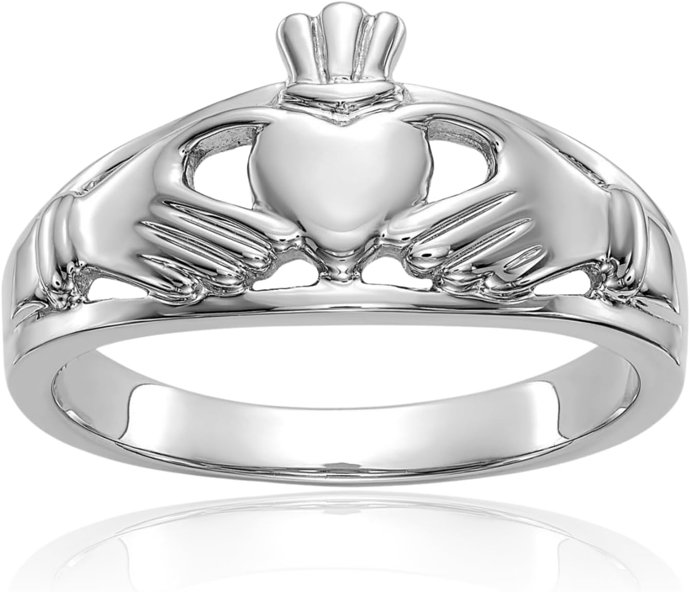 IceCarats 14K Solid White Gold 4mm Heart Celtic Claddagh Band Ring Polished