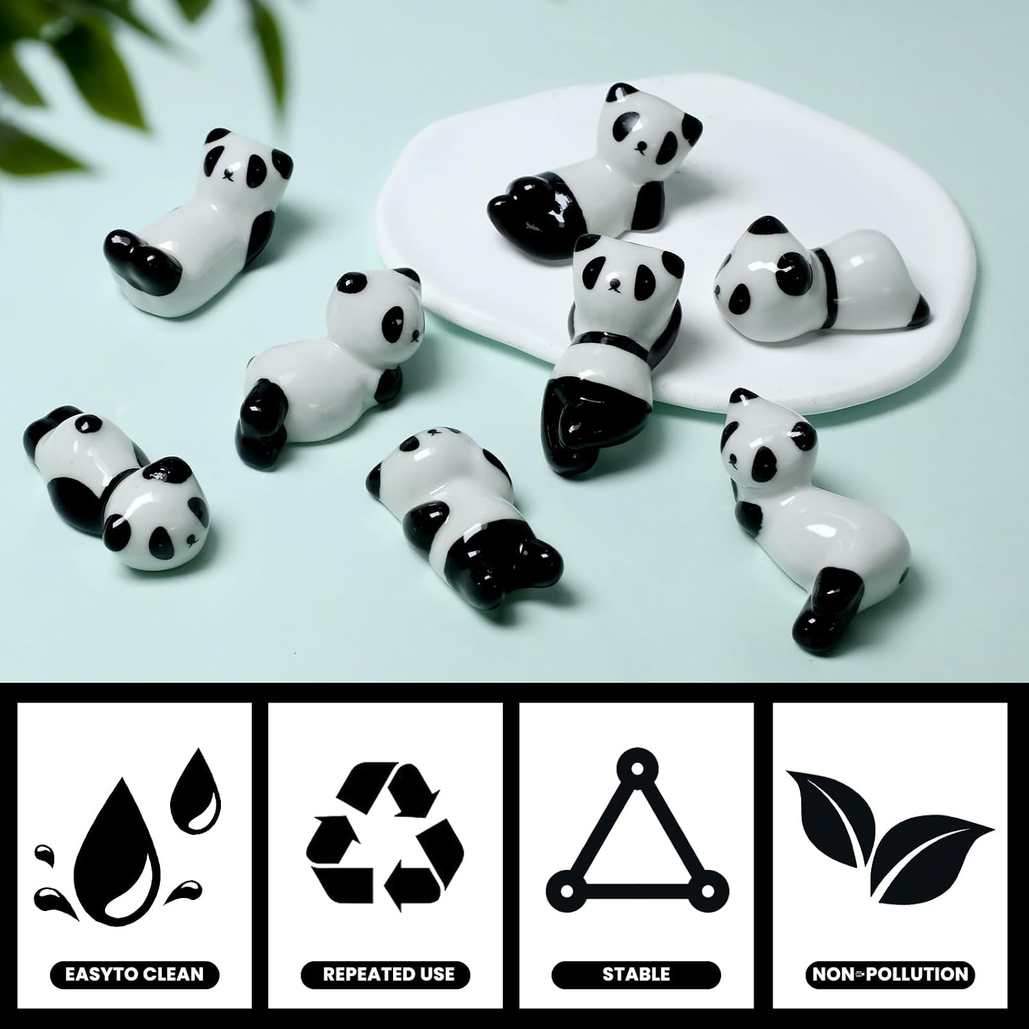 8 Pcs Cute Ceramic Panda Chopsticks Holder, Chopstick Rest Rack Stand Cute Chopstick Holder for Chopsticks, Forks, Spoon