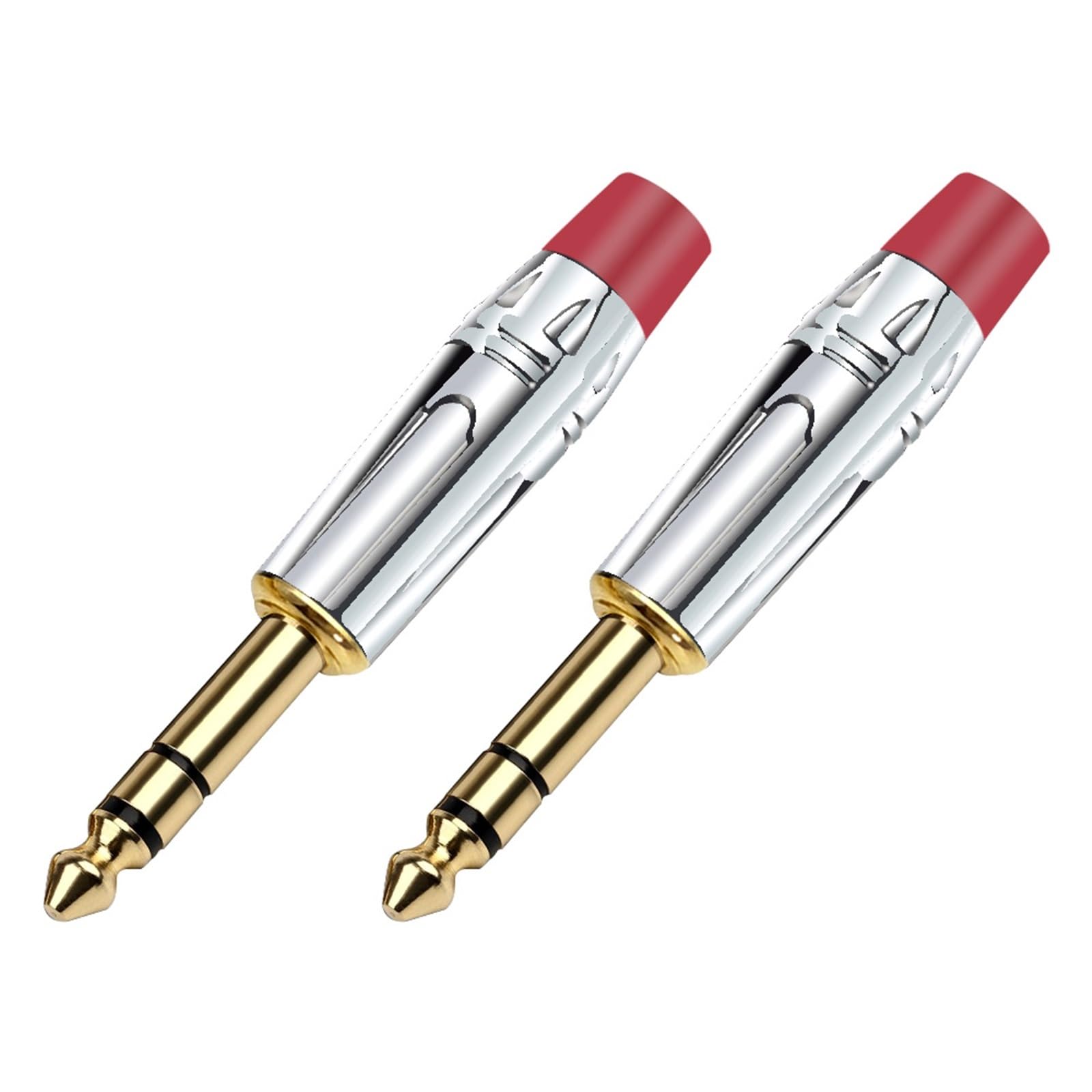 2 connettori jack da 6,35 mm a 3 poli stereo maschio da 6,35 mm per cavo di saldatura in ottone, presa per microfono (rosso)