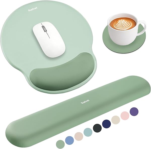 Sushret Mouse Pad & Keyboard Wrist Rest, 3-in-1 Ergonomic Gel Memory Foam Wrist Rest with Wrist Support, Gaming Mouse Pad Arm Rest for Computer Office Desk Accessories, Green - 1
