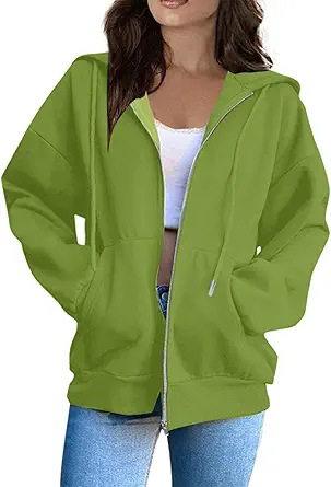 OIOLOYJM Zipper Hoodies for Women Long Sleeve Oversized Sweatshirts Y2k Drawstring Soft Jacket 2025 Fall Fashion with Pockets
