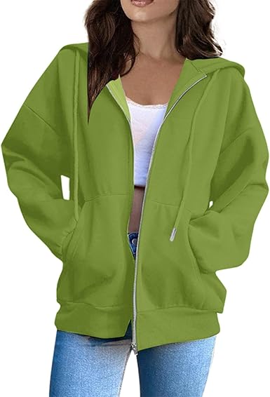 OIOLOYJM Zipper Hoodies for Women Long Sleeve Oversized Sweatshirts Y2k Drawstring Soft Jacket 2025 Fall Fashion with Pockets