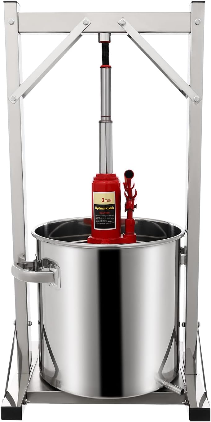Manual Stainless Steel Cider Press Hydraulic Fruit Wine Press 6 Gallon Manual Juice Maker 100% Nature Juice Making Cider Wine Making Press Machine for Wine & Juice Making Supplies