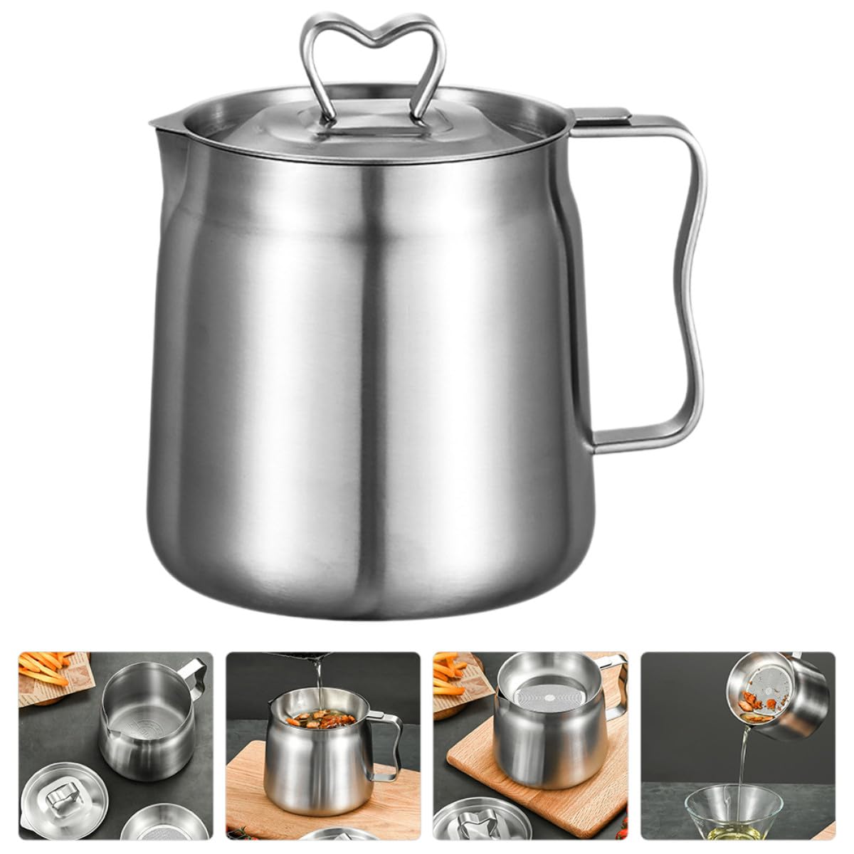 Aceitera de Acero Inoxidable 2l Filtro Colador para Aceite Usado de Cocina, Recipiente para Grasa Diseño de Superficie Lisa y Fácil Limpieza