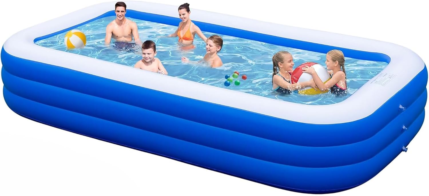305cm Inflatable Paddling Pool,Kids Adults Family Rectangle Swimming ...