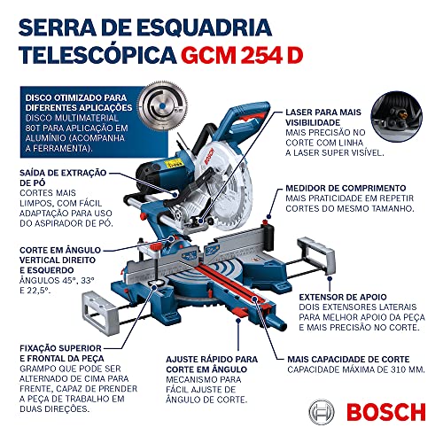 Bosch Serra meia esquadria telescópica GCM 254 D + Disco Multimaterial Alumínio 220V