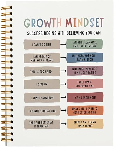 Tizzer Cuaderno de espiral rayado para la universidad con tapa dura y mentalidad de crecimiento de salud mental, diario para notas de trabajo, 5.5 x