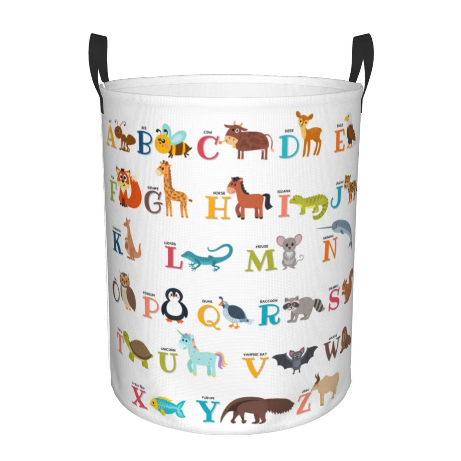 Laundry Basket Cute Zoo Alphabet Laundry Hamper Waterproof Idea Hampers Large Collapsible Baskets with Handle Suitable for Bedroom Bathroom Utility Room Kitchen