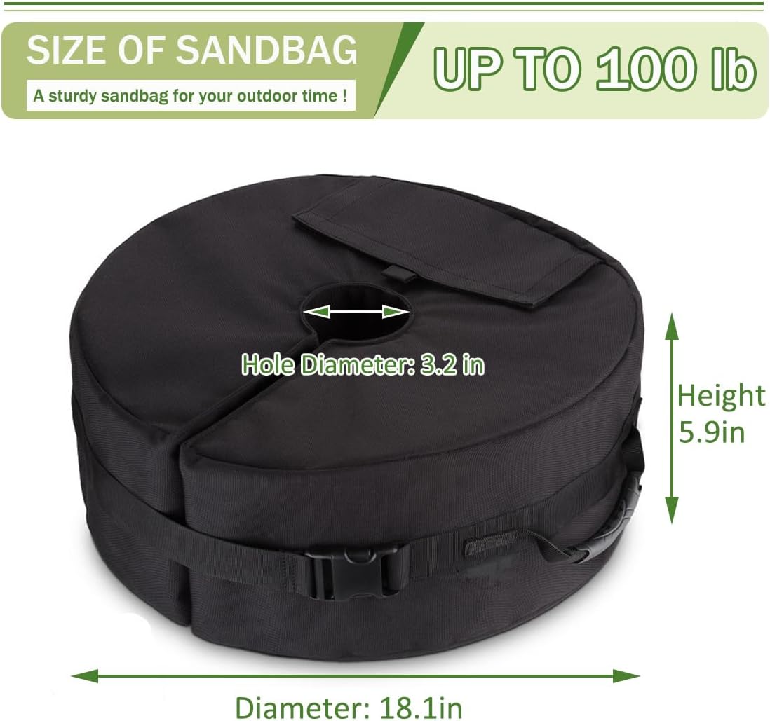 Umbrella Base Weight with Side Slot Opening, Weatherproof Fillable Sand Bags for Weight, 900D Heavy-Duty Beach Umbrella Stand Sand Anchor for Outdoor Patio Garden (Without Sand) (Black) - Image 2