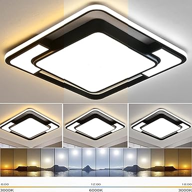 Natsen Led-plafondlamp, 90 W, dimbaar, met afstandsbediening, moderne lamp voor woonkamer, slaapkamer, kantoor, zwart (42 x 42 x 6 cm) photo 2