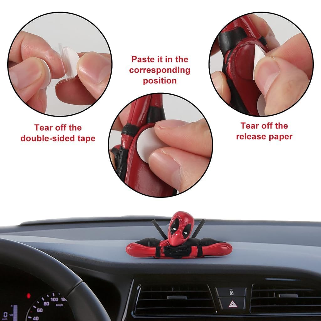 QAWACHH Deadpool Dashboard Action Figure PVC Model with Movable Joints for Office Desk, Home Decor, Unique Decoration for Car Interiors Universal 3PC 3