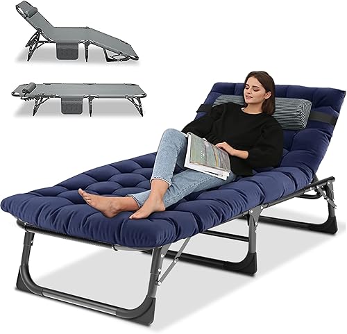 LILYPELLE Catre de camping plegable portátil, ajustable de 5 posiciones para adultos, tumbona plegable reclinable con almohada, silla plegable