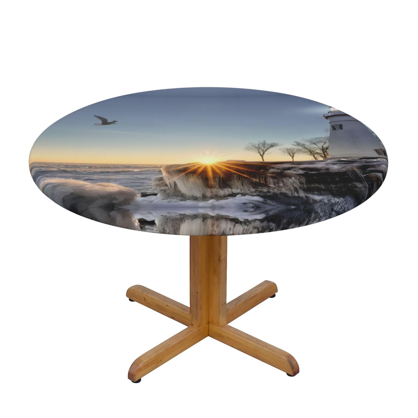 ZQYTGFDC Lighthouse Rocks Seaside S Decorative Round Tablecloth Waterproof Anti Stain Oil Proof Size for 40 50 inch
