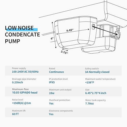Miniatura 5 de Mini bomba de condensado dividida, bomba de eliminación de agua de drenaje de condensación automática silenciosa para HVAC, aire acondicionado,
