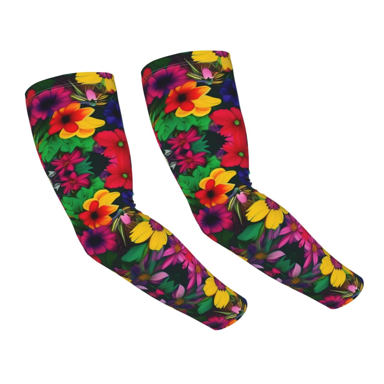 Rainbow Flowers pattern Adult Cooling Sleeves - Elasticity Ice Silk Sun Protection Arm Sleeve for Outdoors, Sports Running, Cycling