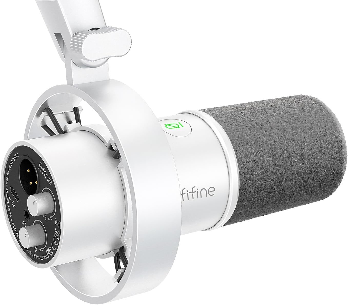 Studio XLR Dynamic Microphone, USB PC Podcast Microphone for Streaming Recording, XLR/USB Vocal Mic with Tap-to-Mute, Gain Knob, Headphones Monitoring-Amplitank K688 White
