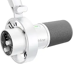 FIFINE Microfone dinâmico XLR estúdio,microfone USB para podcast PC para gravação streaming, vocal XLR/USB mic com Tap-to-Mute,botão de ganho,monitoramento de fones ouvido-Amplitank K688 Branco