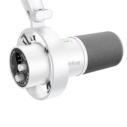 FIFINE Studio XLR Dynamic Microphone, USB PC Podcast Microphone for Streaming Recording, XLR/USB Vocal Mic with Tap-to-Mute, Gain Knob, Headphones Monitoring-Amplitank K688 White - White