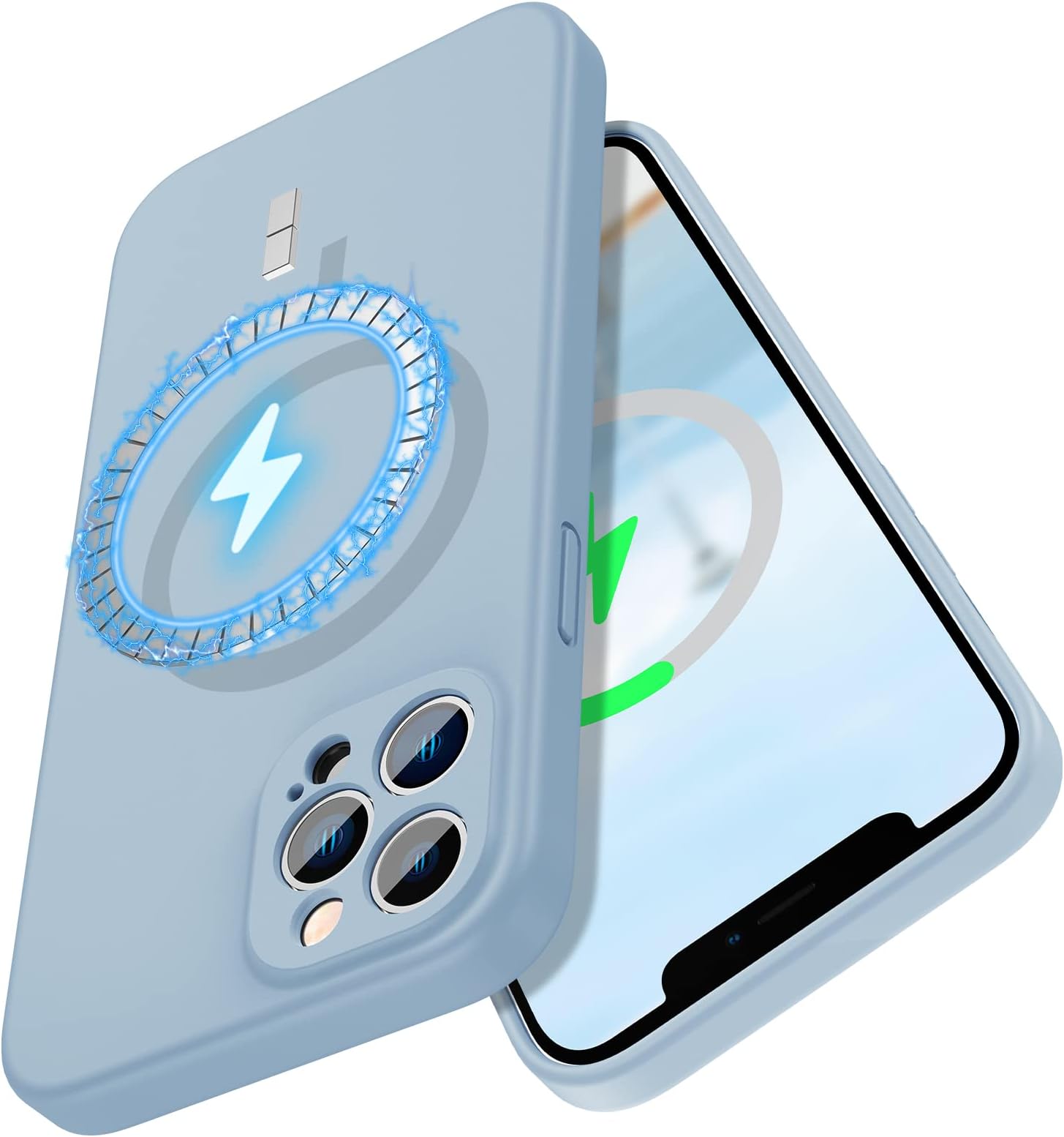 MCFANCE Silicone Magnetic for iPhone 12 Pro Max Case, Compatible with MagSafe, Full Camera Protection Soft Anti-Scratch Microfiber Lining for iPhone 12 Pro Max 6.7 inch 2020, Mistblue