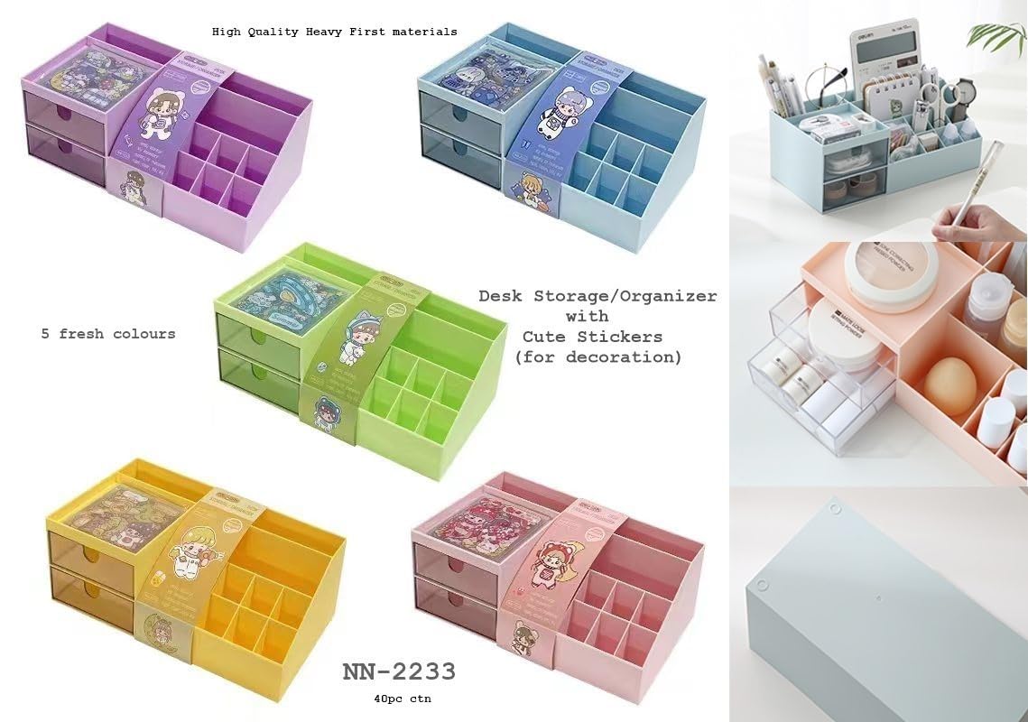 SAMVARDHAN Organizer da scrivania in plastica, portapenne da tavolo, elegante, organizer per cancelleria con adesivi fai da te, portapenne per ufficio, organizer da scrivania (colore casuale)