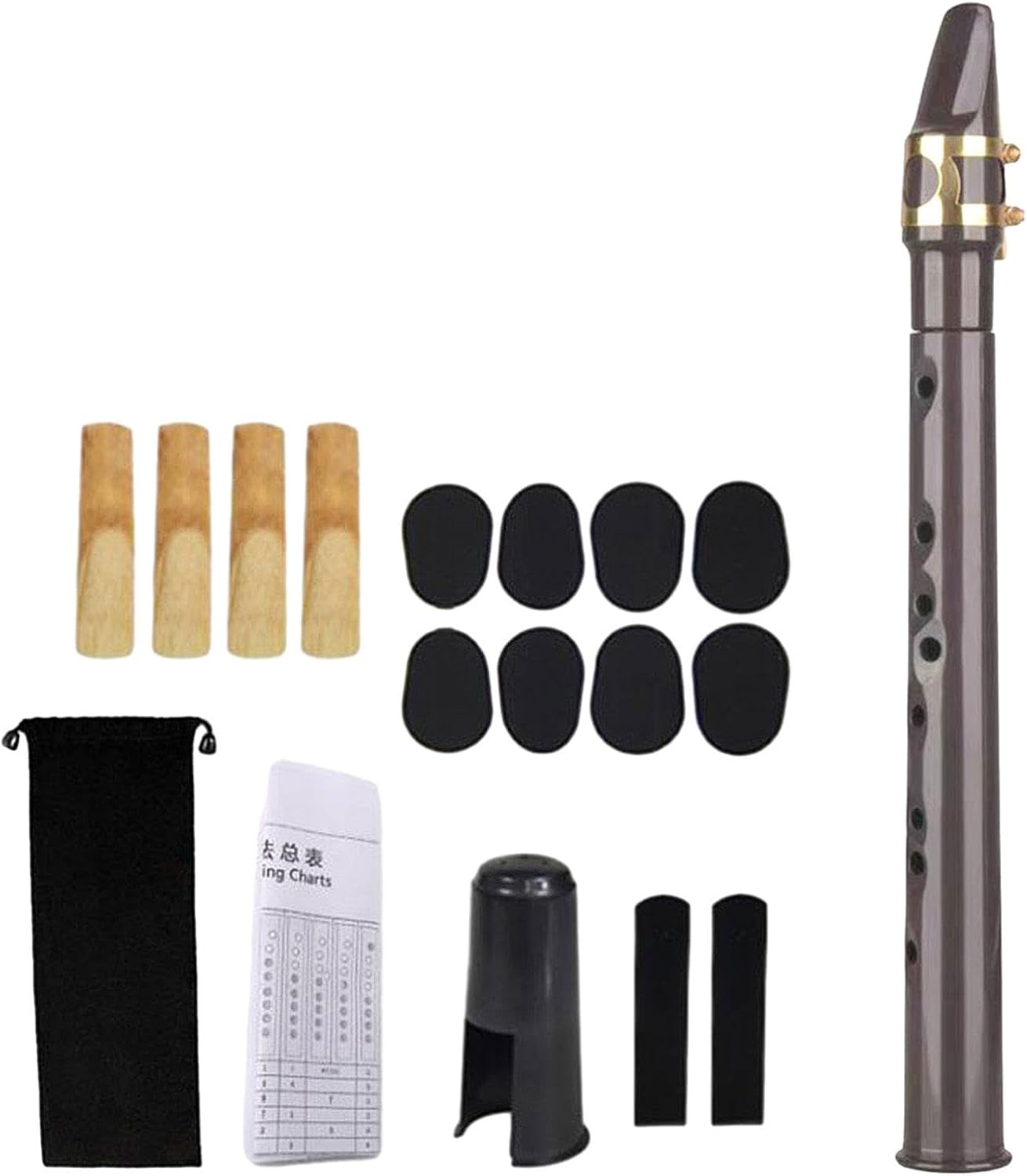 5セットポケットサックス（マウスピース、リード、キャリーバッグ、運指表付き）子供用 ブラウン