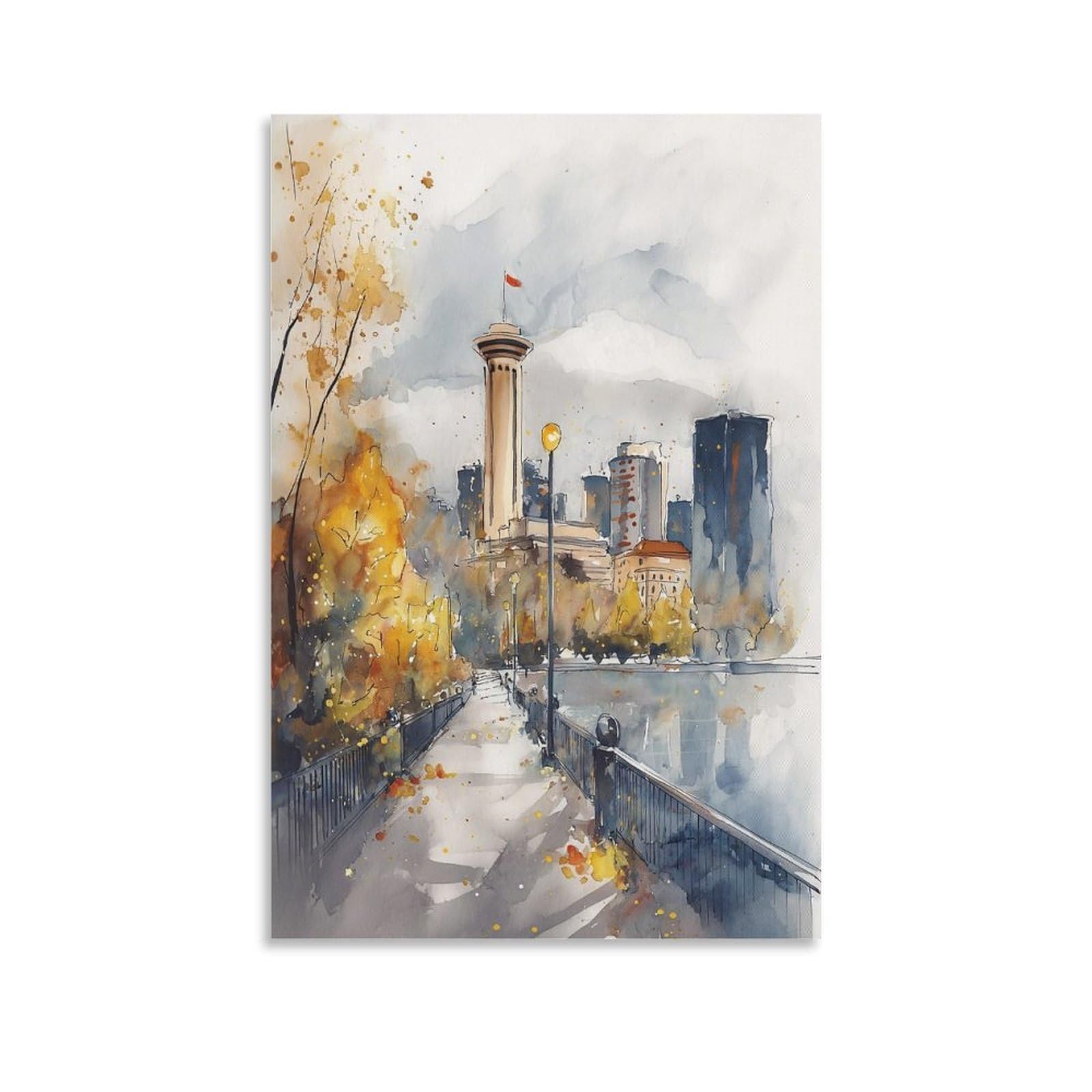 LCYNNH Vancouver Canada Watercolor 24x36inch(60x90cm) Vintage Travel Poster Watercolor Canvas Art