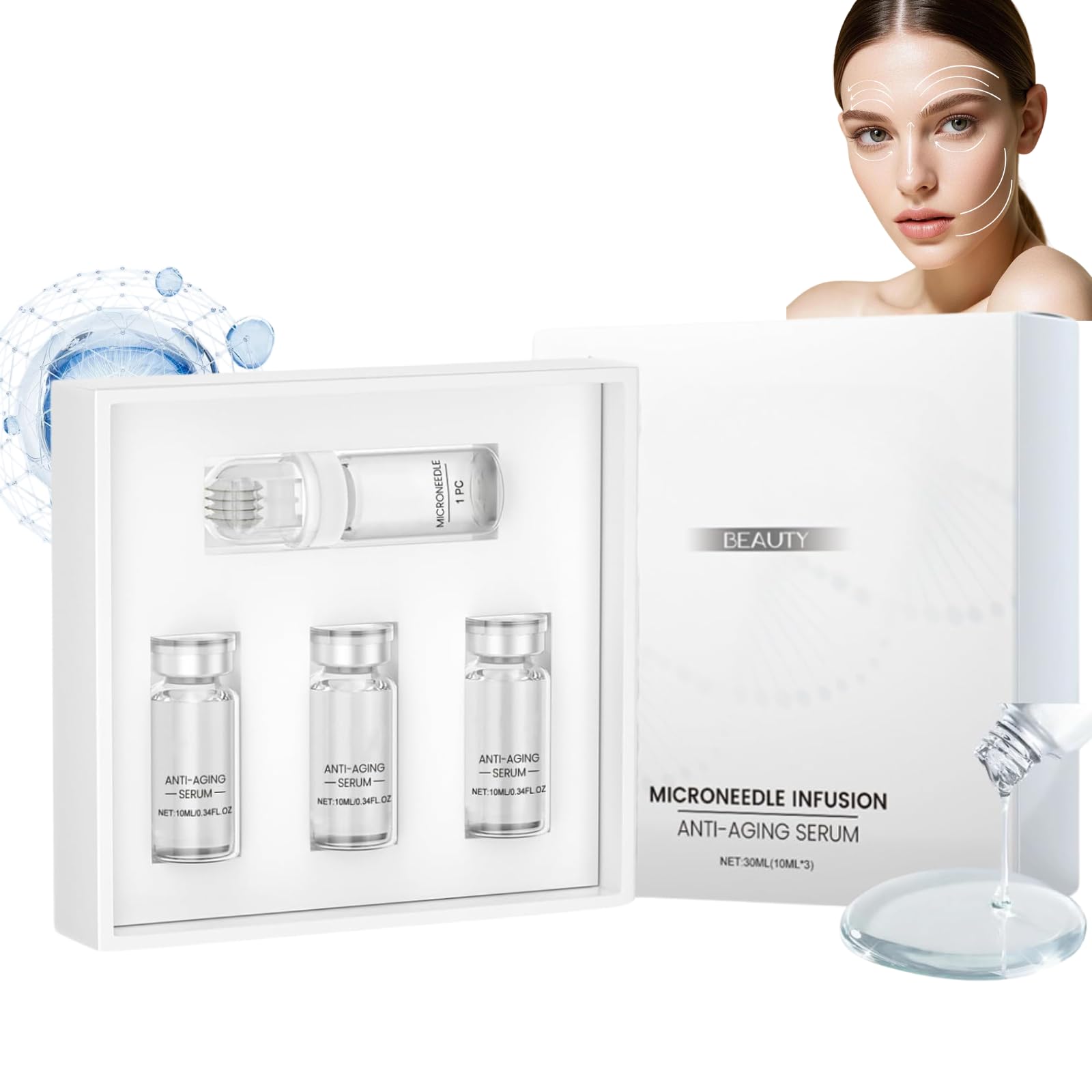 Micro Infusion Facial Serum Set, Microneedling Serum with Hyaluronic Acid & Collagen - Anti-Aging Face Serum for Wrinkles, Hydration & Firming Skincare Set for Women with Micro Needling Roller