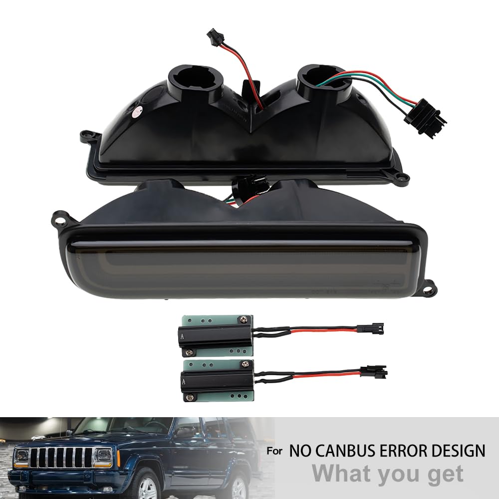LED Luces de señalización de esquina delantera para Je.ep Cherokee XJ 1997-2001 Intermitente secuencial ámbar switchback, luz diurna dinámica DRL, lente transparente, reemplazo OEM impermeable