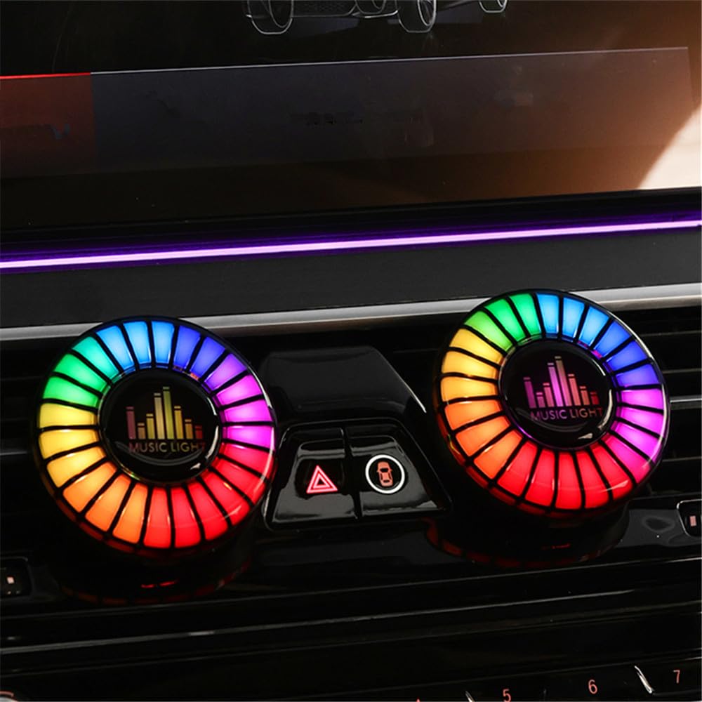 AUSTYLCO 車 LED テープ 雰囲気 車用アンビエンスライト 車載雰囲気ライト ミニサイズ 音に反応 音による変色 USB式 スマホAPPコントロール エアコン取り付け型 車内装飾用 カー用品 2個