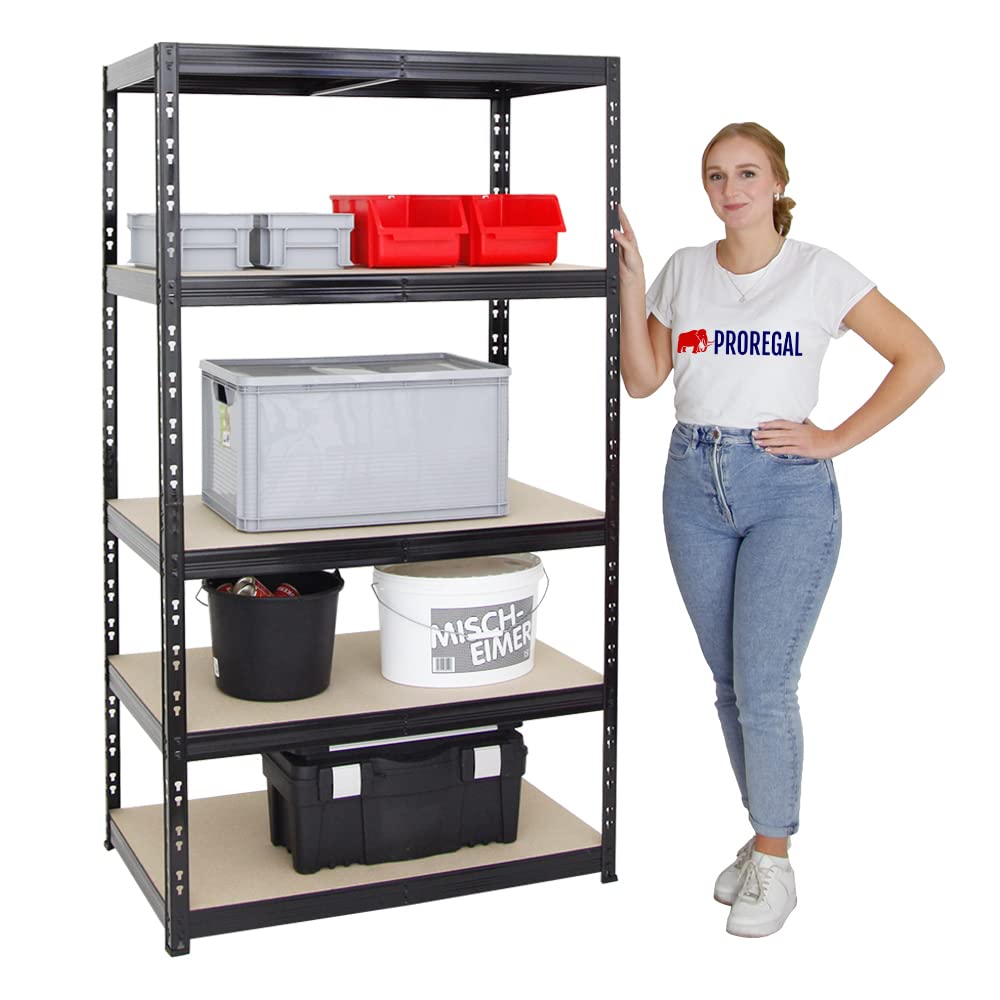 PROREGAL Étagère Charge Lourde Tiger | HxLxP 180x100x60cm | 265kg par Niveau | Noir | Étagère Robuste de Garage, Atelier, Cave, sous-Sol, Stockage, Rangement, rayonnage