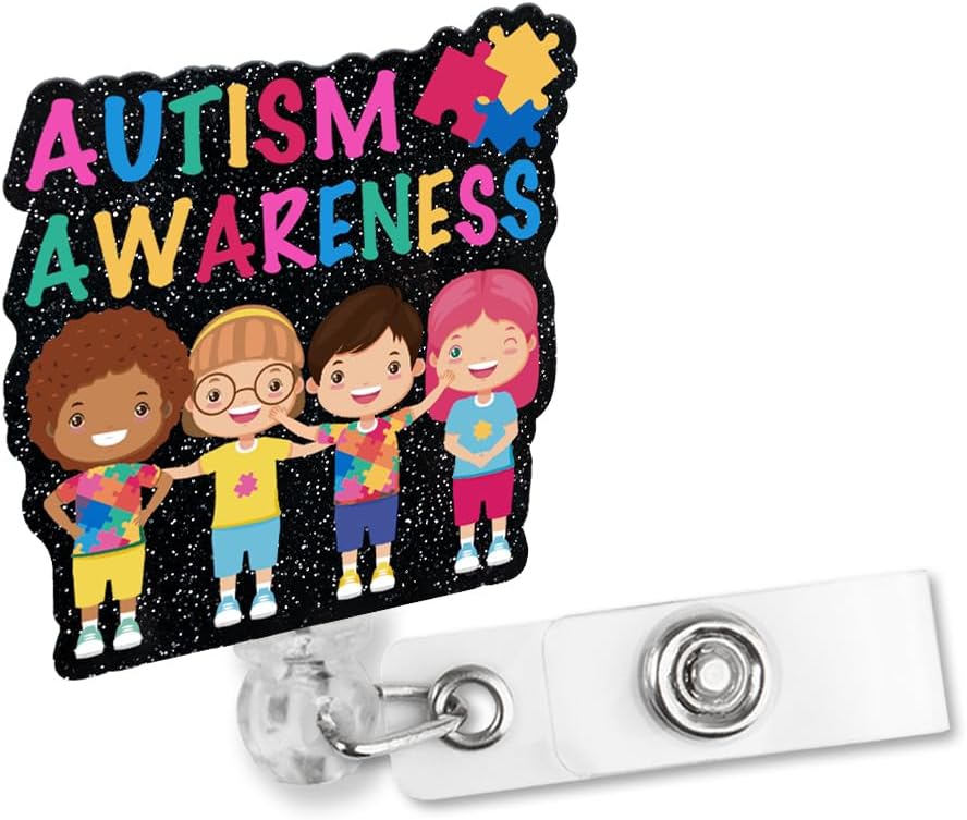Celebrate Minds Of All Kinds Badge Reel – Glitter Retractable ID Holder For Autism & ADHD Awareness, SPED Teachers, BCBAs - View #7