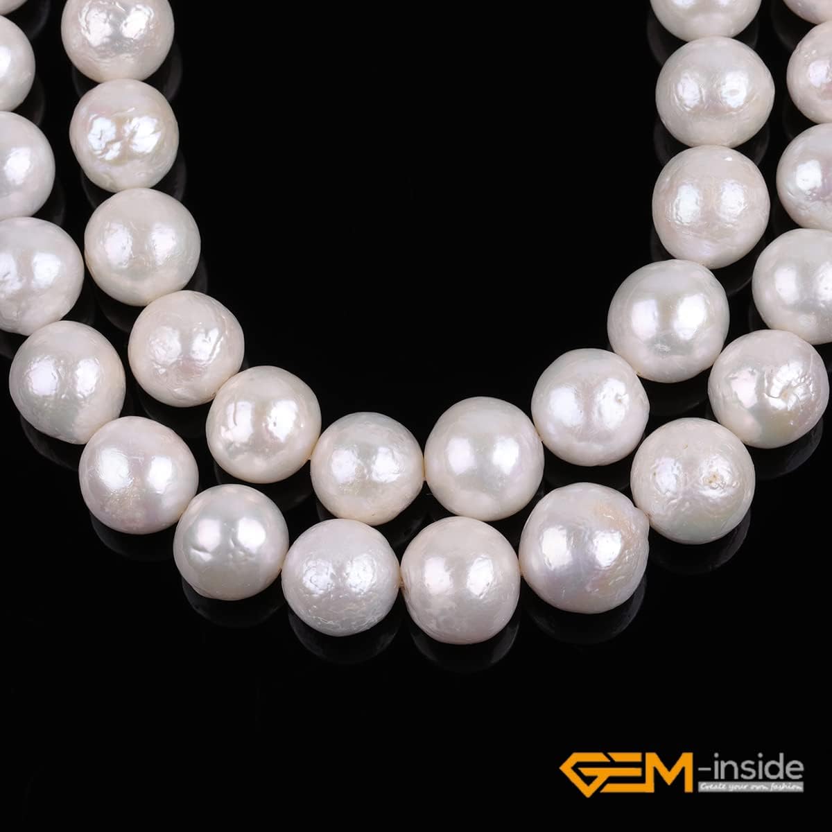 GEM-Inside Natural 11-14mm Big Large Near Round White Nuclear Edison Pearls Stone Beads for Jewelry Making Loose Beads 15"