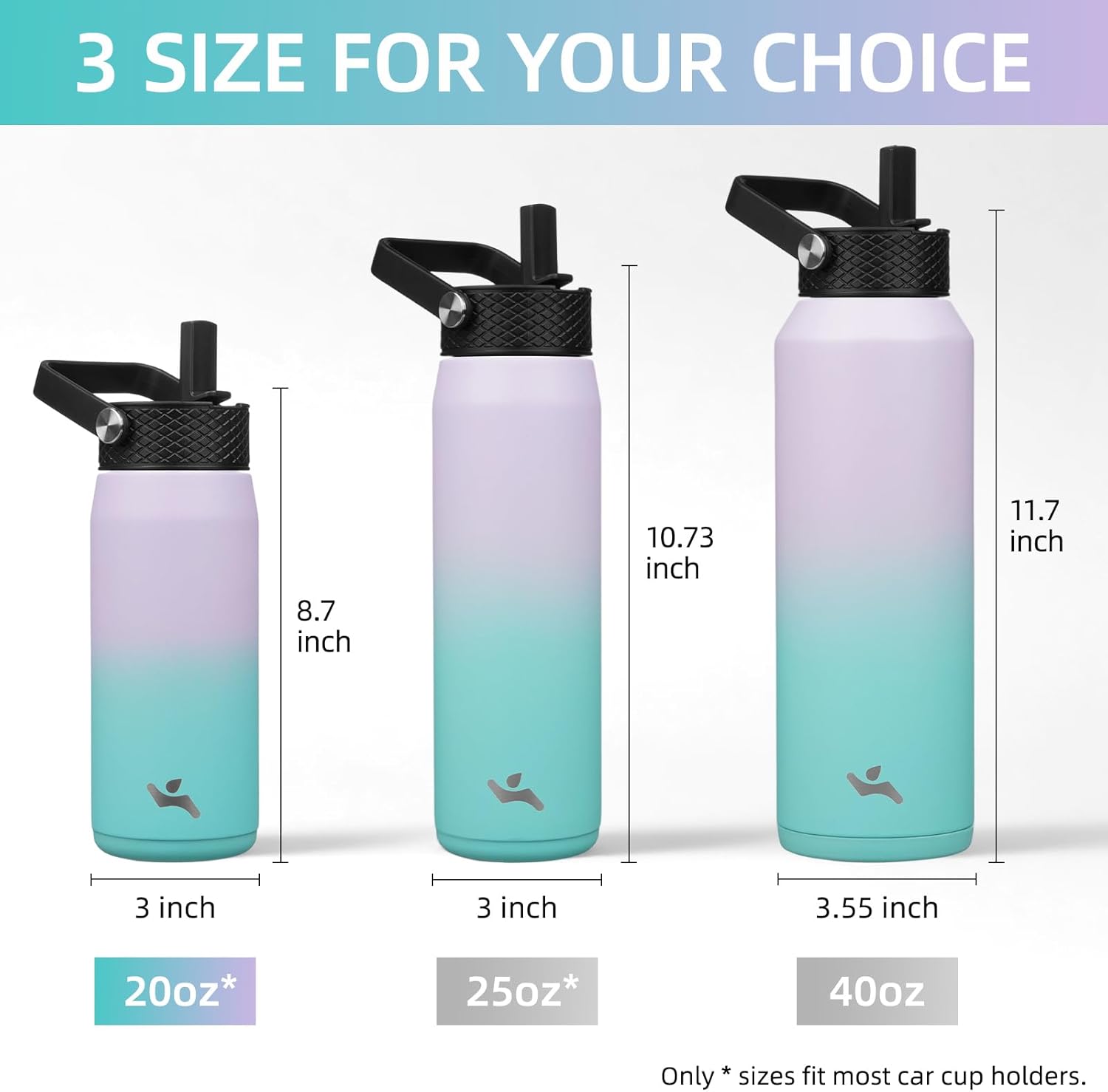 20oz Insulated Stainless Steel Water Bottle with Straw and 3 Lids, BPA-Free Sports Water Bottle,travel water bottle,Oasis - Image 5