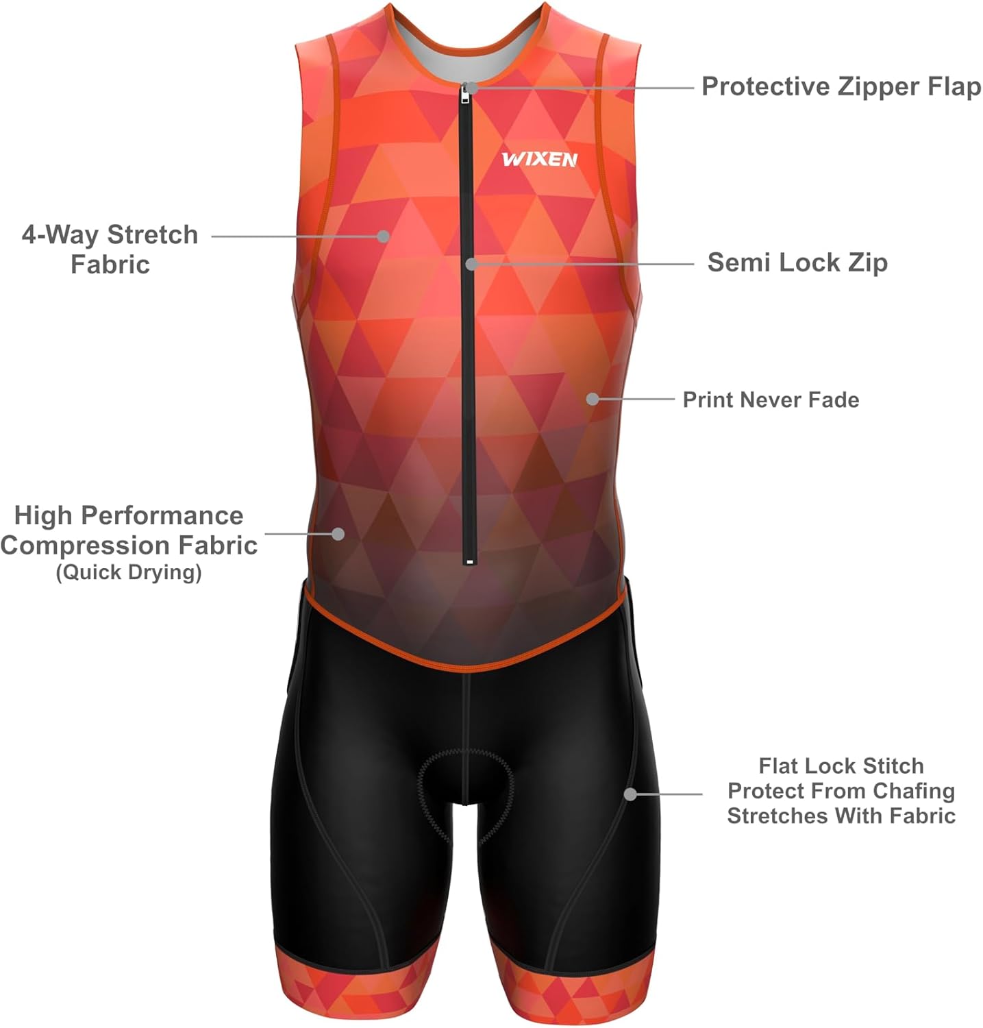 Wixen Men’s Triathlon Suit –Breathable & Padded Tri Suit for Swim, Bike & Run | Race Day Gear for Triathletes