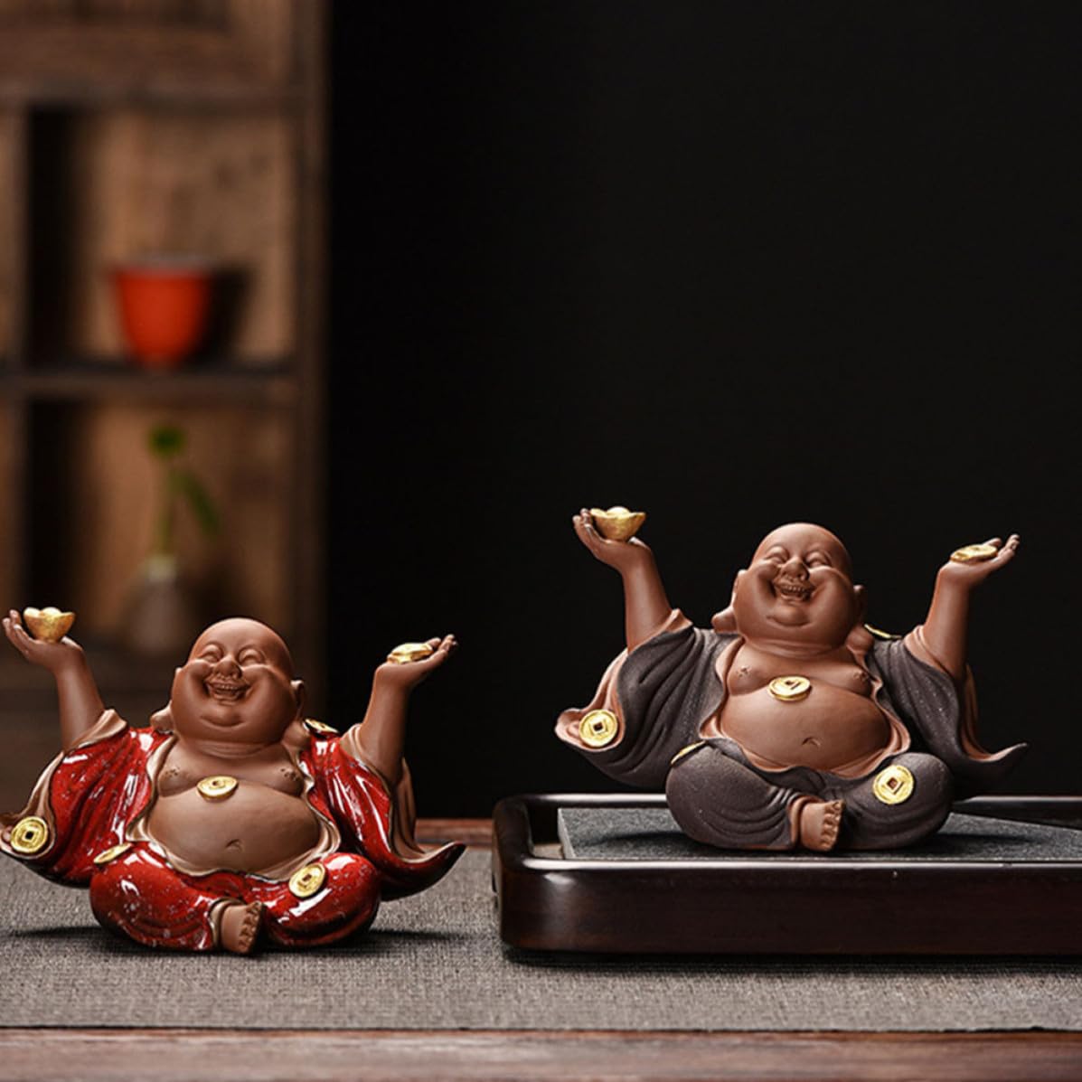 Estatua de Buda Maitreya de Cerámica Creativa para Decoración de Hogar, Adorno Resistente Fina Artesanía Adecuado para Apertura de Tienda o Nueva Casa