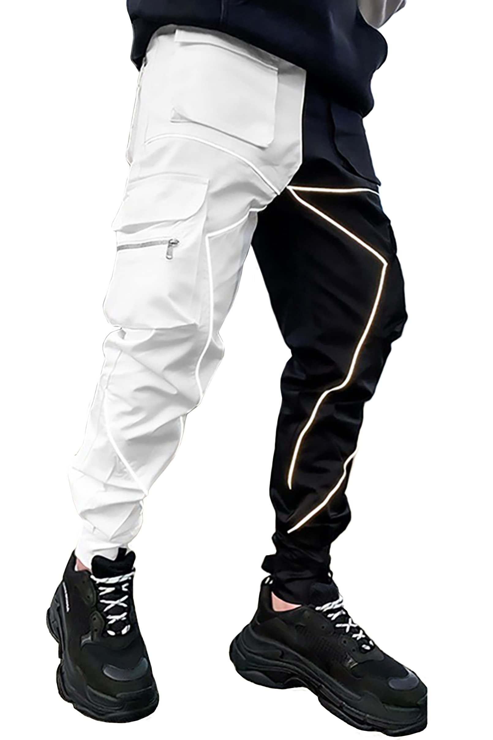 BOOMLEMON Men's Cargo Jogger Pants Reflective Technical Hip Hop Harem Pants Punk Streetwear Tactical Track Pants