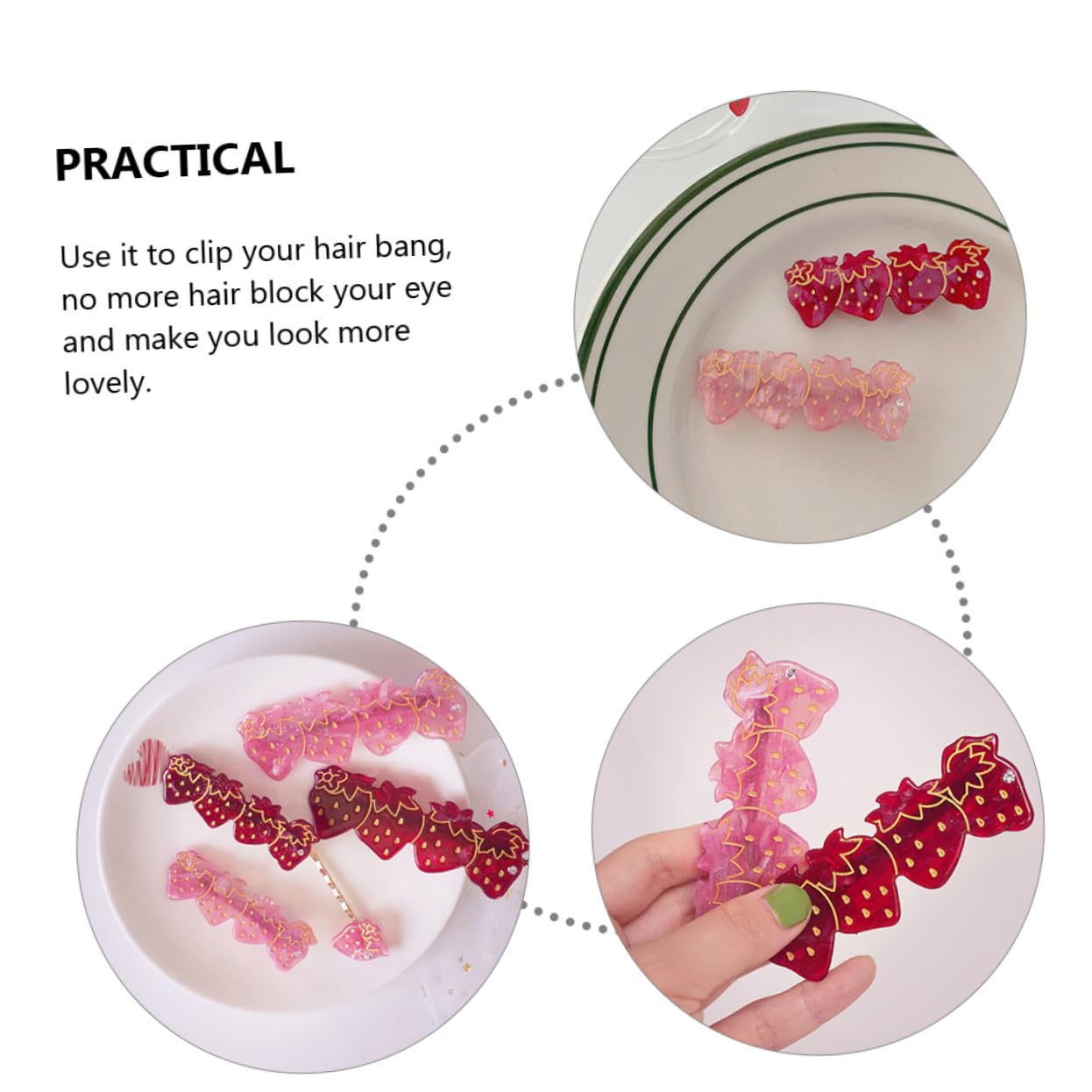 PartyKindom 2pcs Strawberry Barrettes Hair Styling Long Cute Clips Pink Plastic
