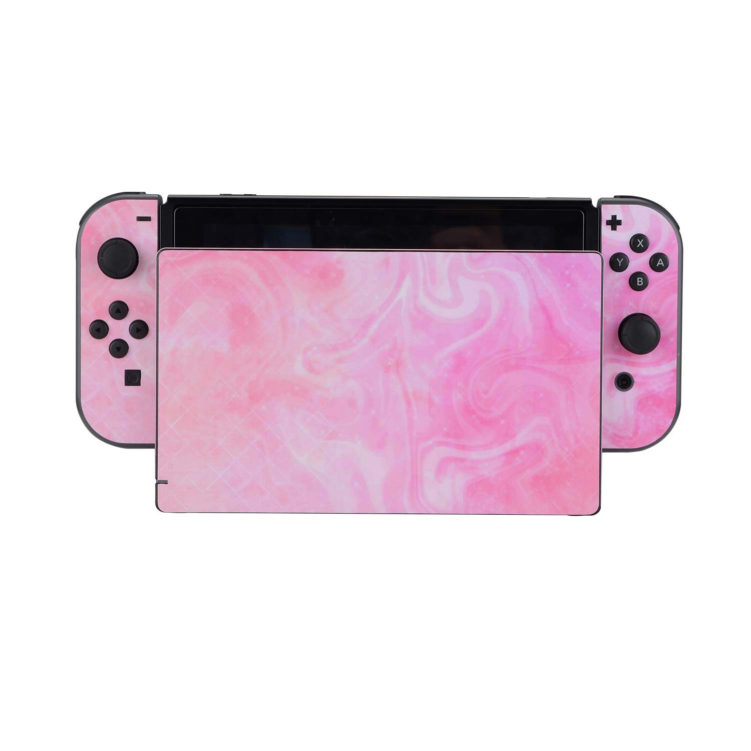 eXtremeRate Autocollant pour Nintendo Switch Manette,Sticker Skin pour Switch Console & Joycon & Dock avec 2 Protection d'Écran-Rose psychédélique