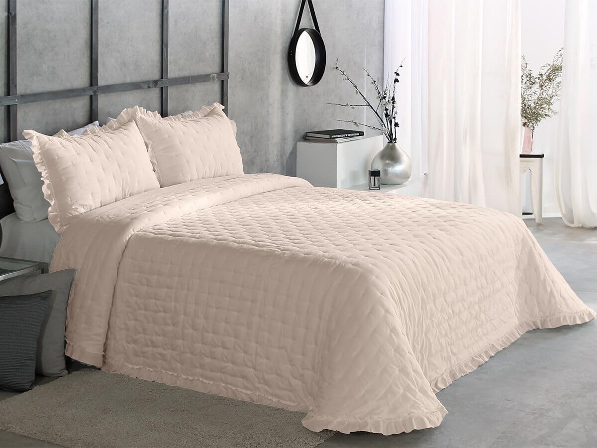 Colcha Myan Reig Martí Primavera/Verano – Diseño Bordado con Volante – Microfibra Prewashed – Incluye Funda de Cojín – Ligera, Elegante y Suave (C02, Cama 150cm)