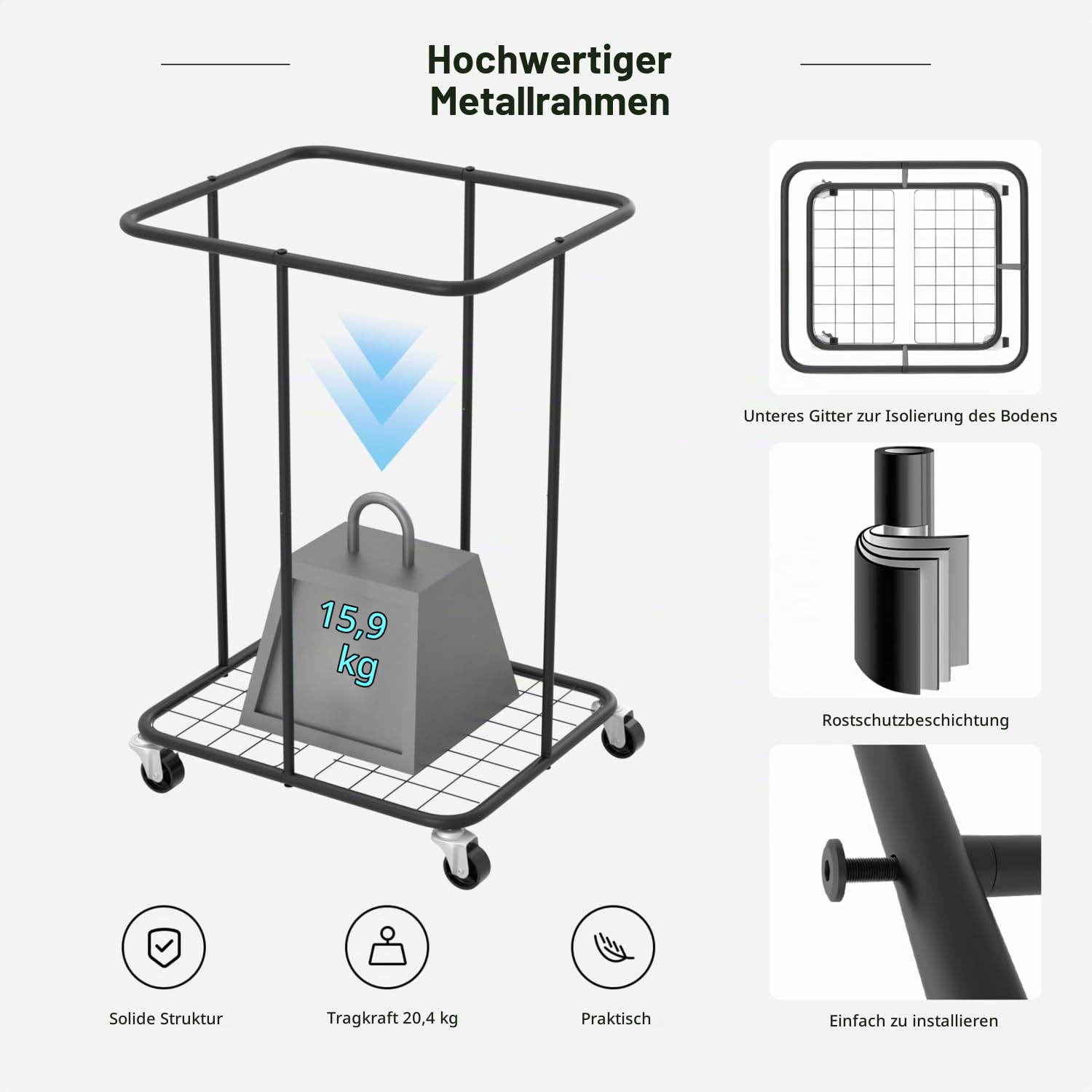 YKDIRECT 150L große Wäschekörbe mit Deckel, Wäschekörbe aus Oxford-Stoff, Metallrahmen und abnehmbare Tasche Design mit Rädern für Schlafzimmer, Bad, Schlafsaal, Waschküche (Grau-Deckel)