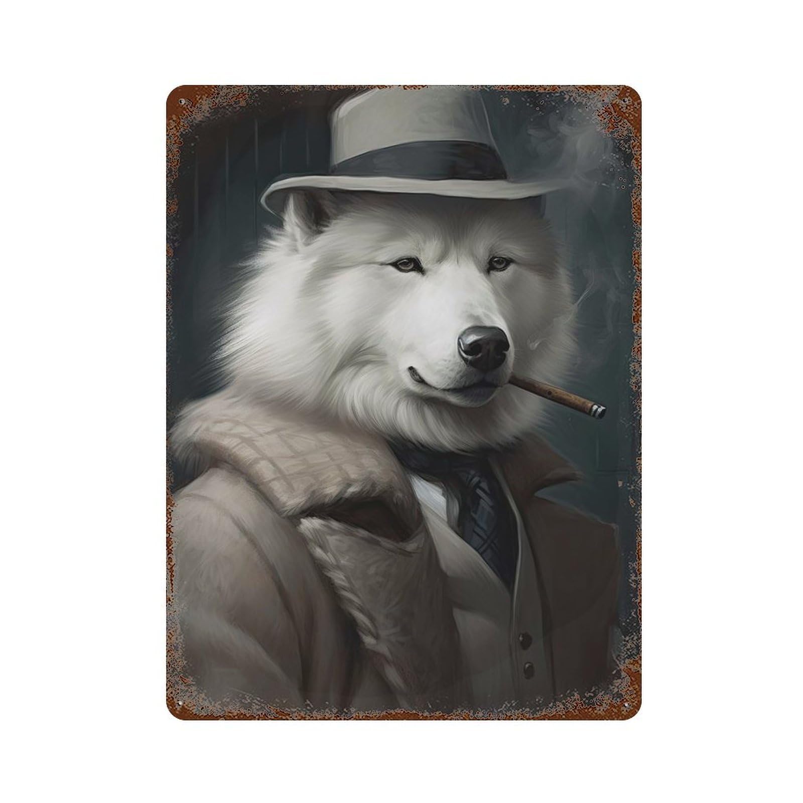 Samoyed The Gangster Decorative Tin Sign 15.7"x11.8", Retro Wall Decor for Basement, Hobby Room And Garage Decor