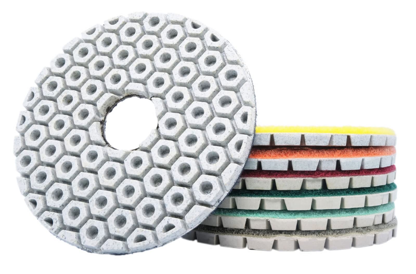 Diamant-Polierpads, 7 STÜCKE 4 Zoll 105mm Super Diamant Polierscheiben Nass/Trocken Polierscheibe for Granit Marmor Stein Schleifscheiben