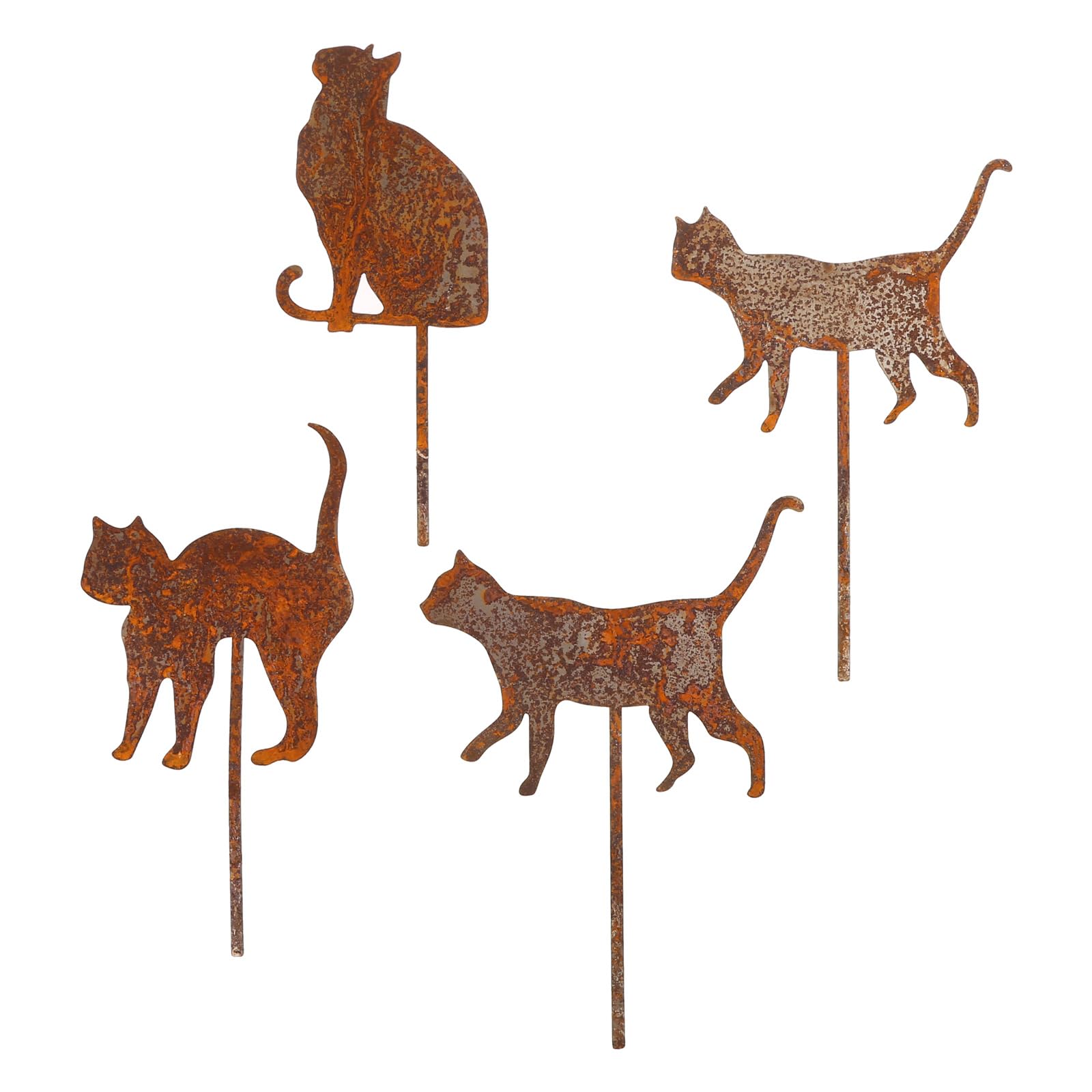Kahdgss 4 Cats Metal Rusted Animals Garden Stakes Art Statues Backyard Garden Yard Sidewalks Outdoor Backyard Decorations Gift Set